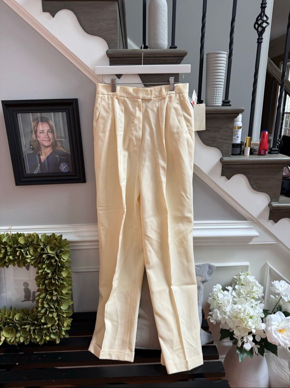 Vintage Apertif Cream Wool Fully Lined Cuffed Pleated Dress Pants sz 10 NWT